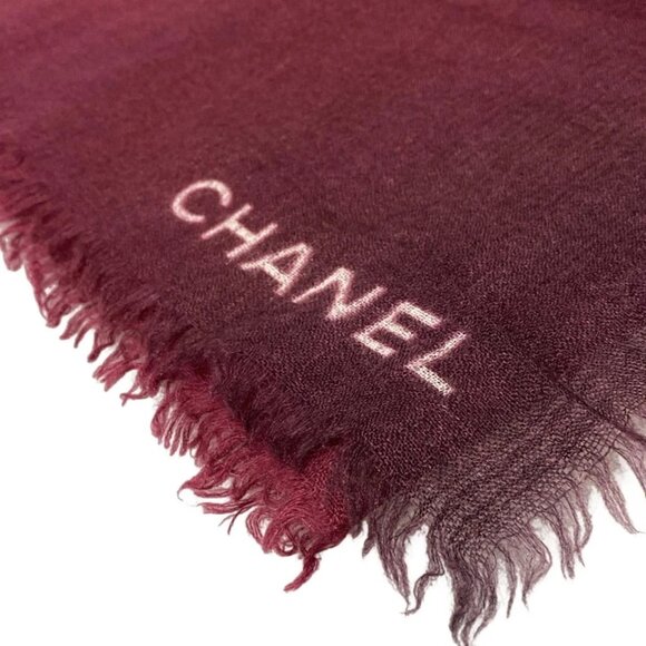 CHANEL - Bordeaux Light Brown Multi Cashmere Silk Scarf 366-082325 - Picture 5 of 7